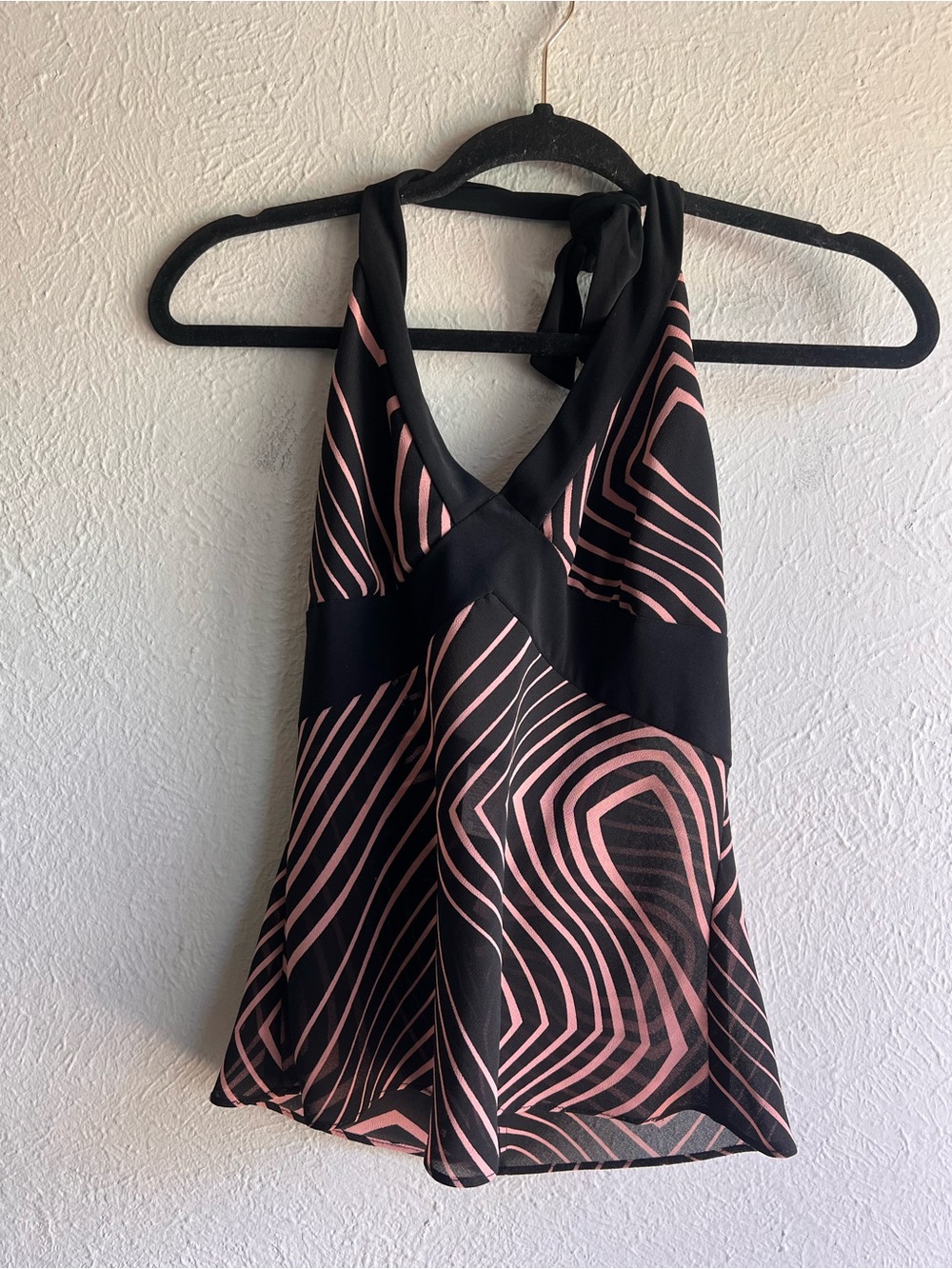 Y2K sheer black & Pink Halter Tank with Graphic Wave Print small
